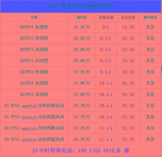 一汽奥迪Q3最新报价 2017款奥迪Q3促销优惠