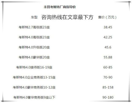 丰田考斯特12座豪华版价格 考斯特商务车