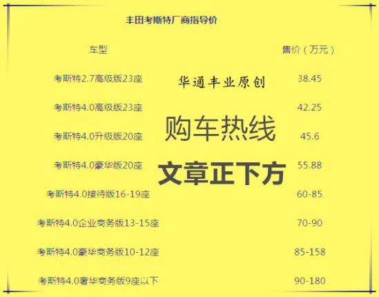 丰田考斯特6座房车报价 考斯特6座房车价格