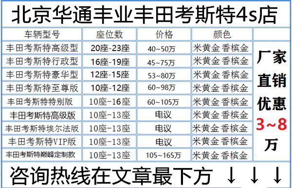 丰田考斯特11座报价配置 参数及价格    