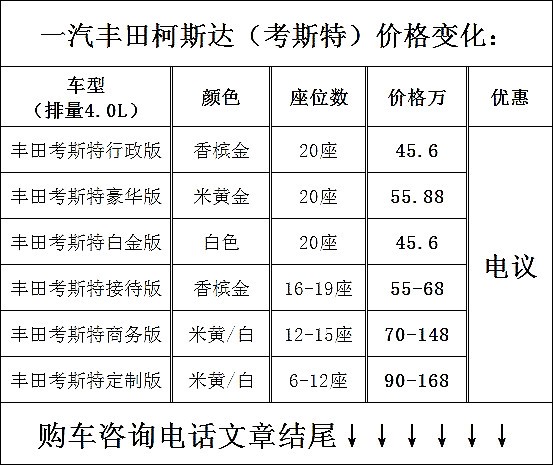 丰田考斯特商务车多少钱考斯特高配    