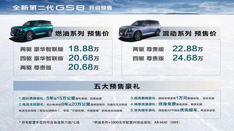 18.88-24.68万，钜浪动力+丰田混动，广汽传祺第二代GS8预售