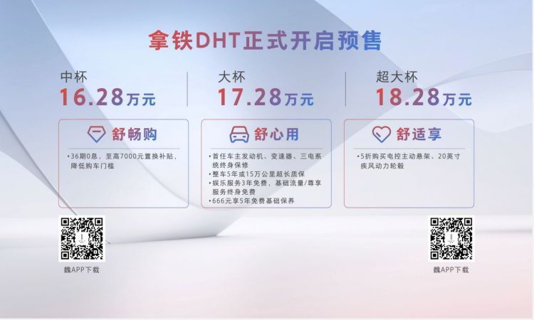 预售价16.28万元-18.28万元，魏牌拿铁DHT重塑六感舒适新“适”界