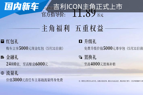 售价为11.89万元 吉利ICON主角正式上市