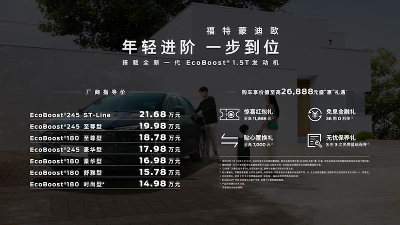 售14.98万起，新一代蒙迪欧1.5T车型上市，每公里花费低至0.5元