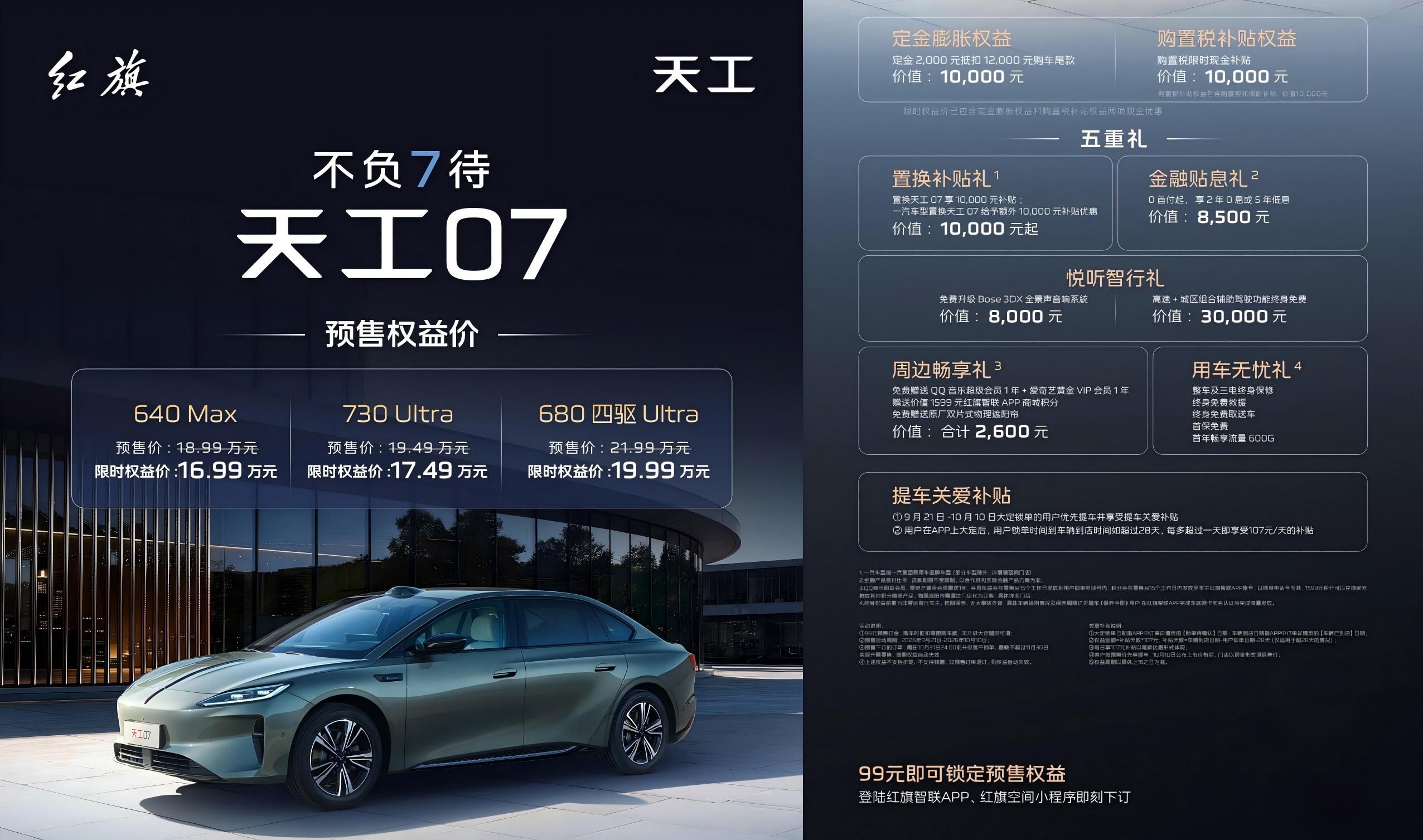 推3款车型,红旗天工07预售限时权益价16.99万起